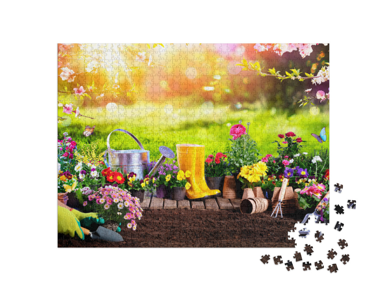 Puzzle 1000 pezzi „Giardinaggio primaverile nel giardino soleggiato“