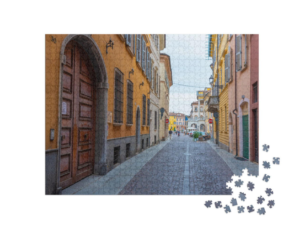 Puzzle 1000 pezzi „una stradina del centro storico di Piacenza, in Italia.“