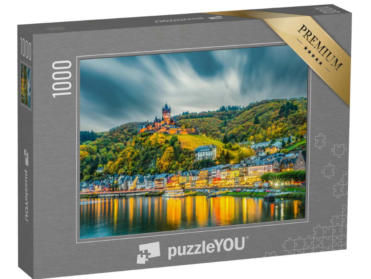 Puzzle 1000 pezzi „Il Castello di Reichsburg e la città di Cochem sulla romantica Mosella“