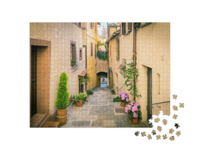 Puzzle 1000 pezzi „Bella strada dell'affascinante città di Montepulciano in Toscana, Italia“