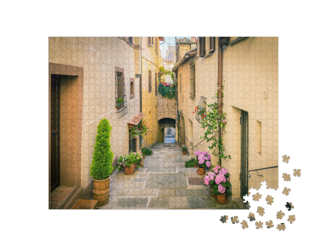 Puzzle 1000 pezzi „Bella strada dell'affascinante città di Montepulciano in Toscana, Italia“