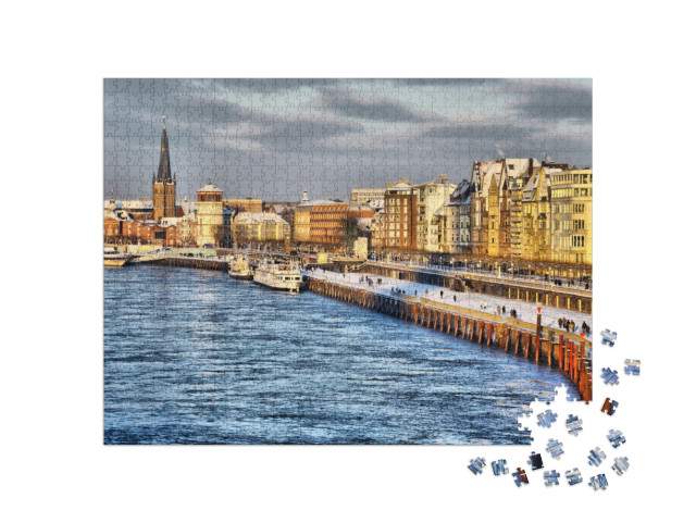 Puzzle 1000 pezzi „Inverno Rheinterrassen a Düsseldorf, Renania Settentrionale-Vestfalia, Germania“