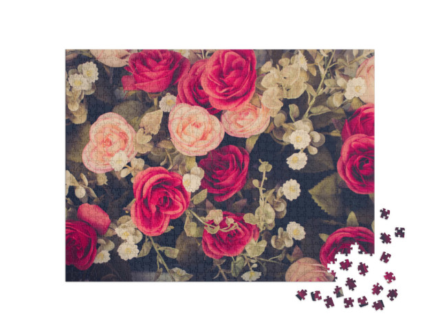 Puzzle 1000 pezzi „Fiori vintage con rose rosa e rosse“