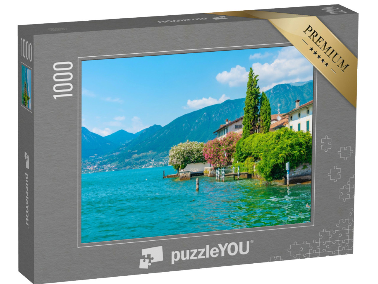 Puzzle 1000 pezzi „Vista del lago di Sulzano sul lago d'Iseo, Italia“