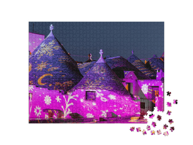 Puzzle 1000 pezzi „Le fiabesche case a trulli di Alberobello di notte“