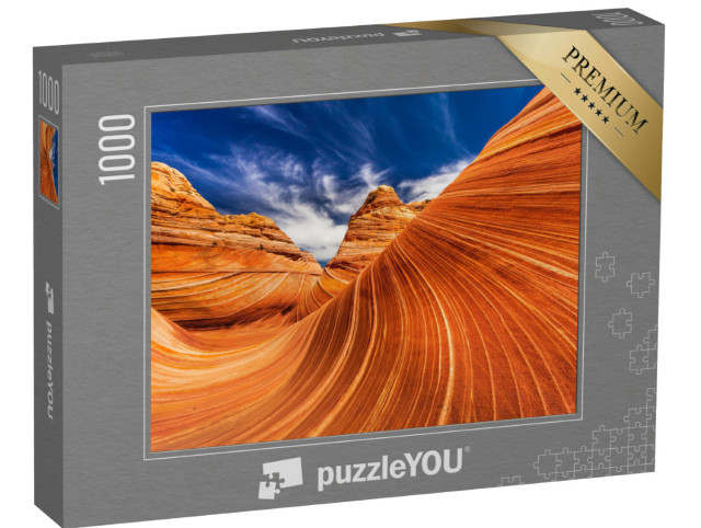 Puzzle 1000 pezzi „Dune di sabbia pietrificate conosciute come "Wave" vicino al confine tra Utah e Arizona“