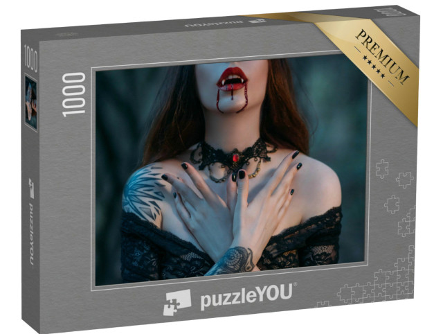 Puzzle 1000 pezzi „Primo piano di una donna vampiro con sangue“