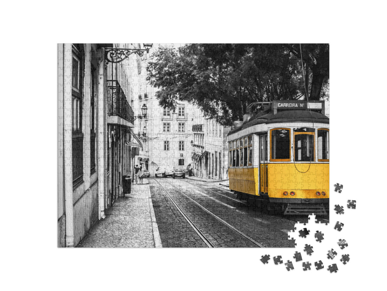 Puzzle 1000 pezzi „Tram giallo nelle antiche strade di Lisbona, Portogallo“