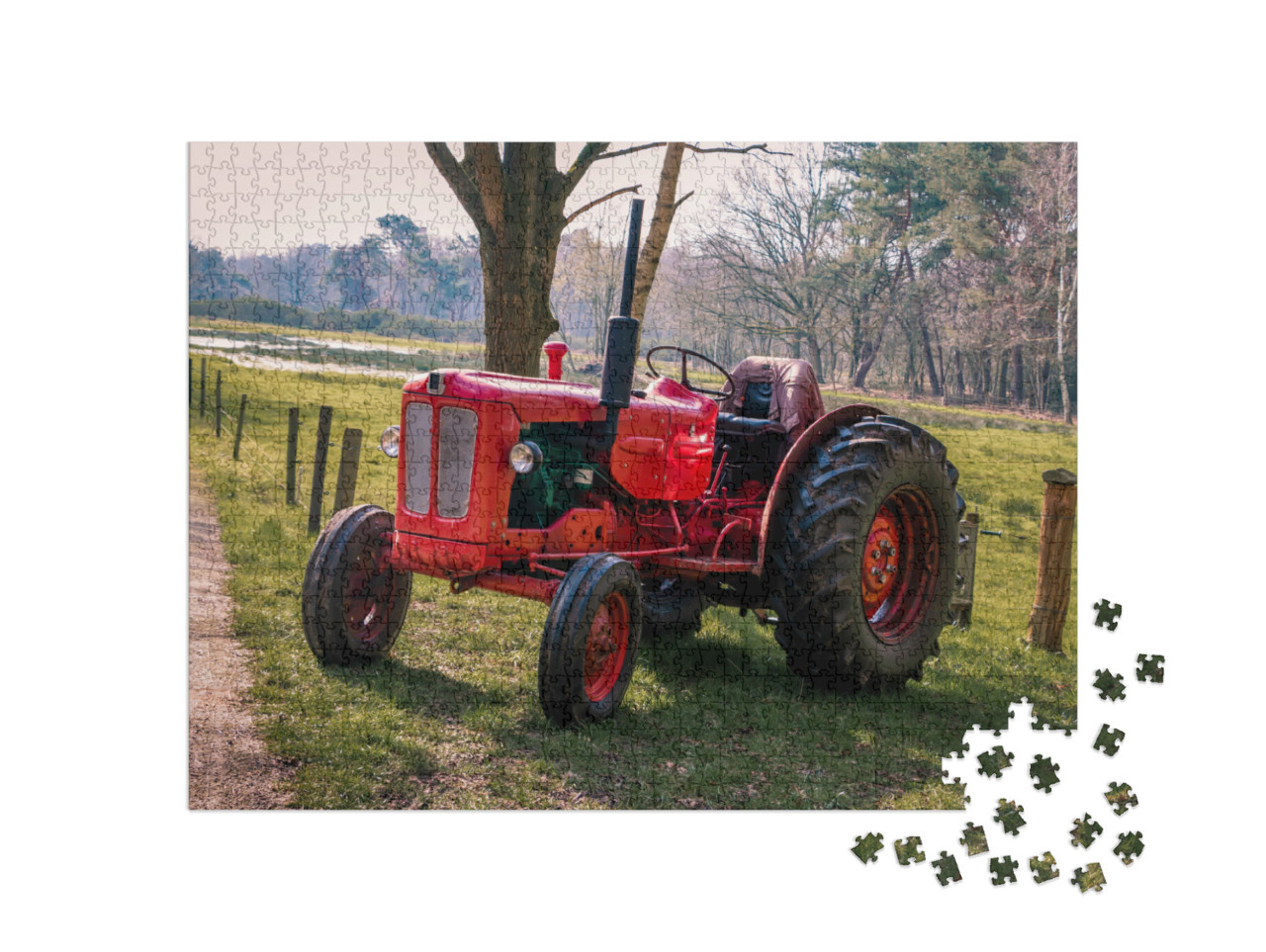 Puzzle 1000 pezzi „Trattore d'epoca rosso in Drenthe, vicino a Havelte“