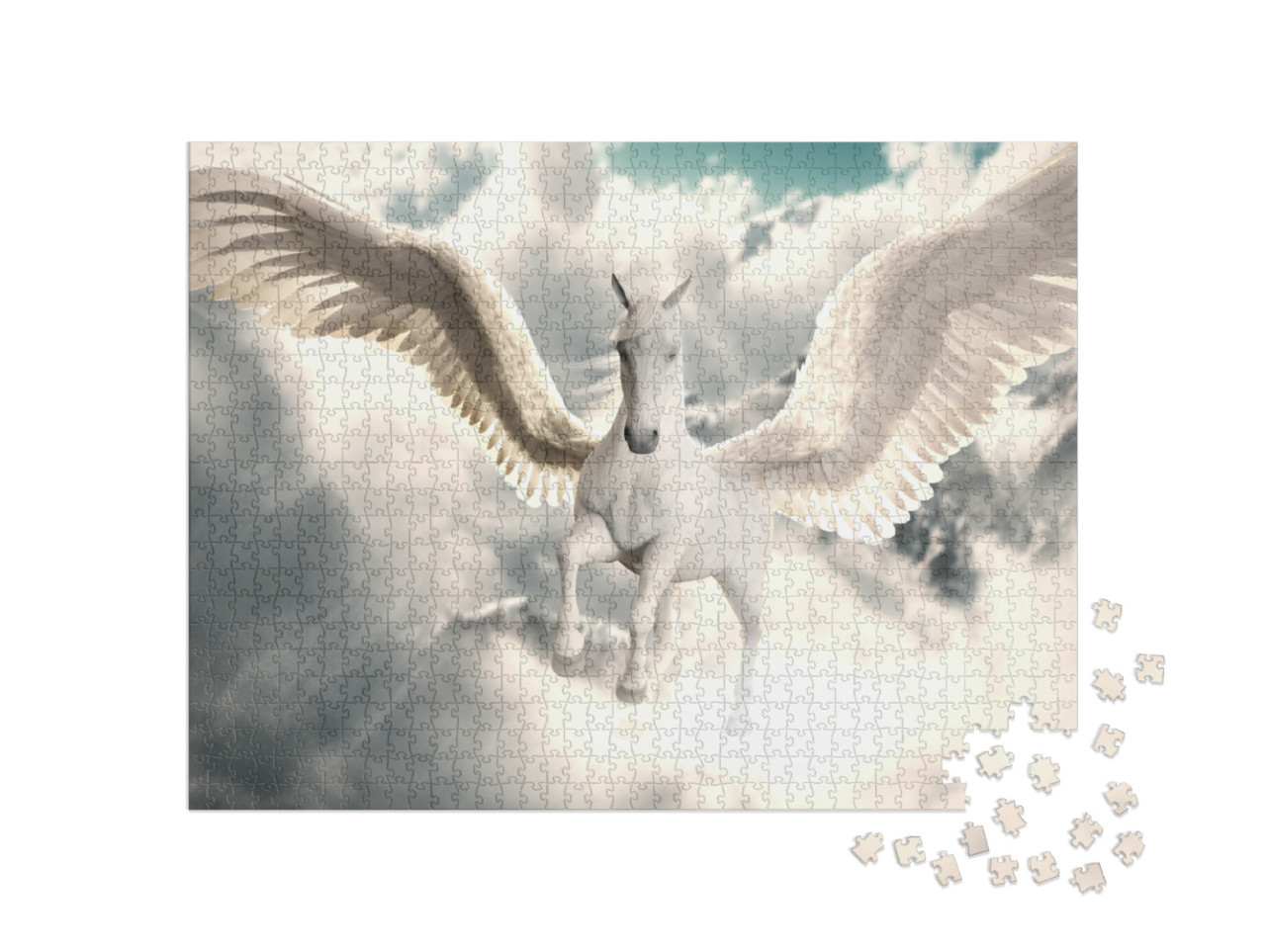 Puzzle 1000 pezzi „Maestoso volo del Pegaso sopra le nuvole“