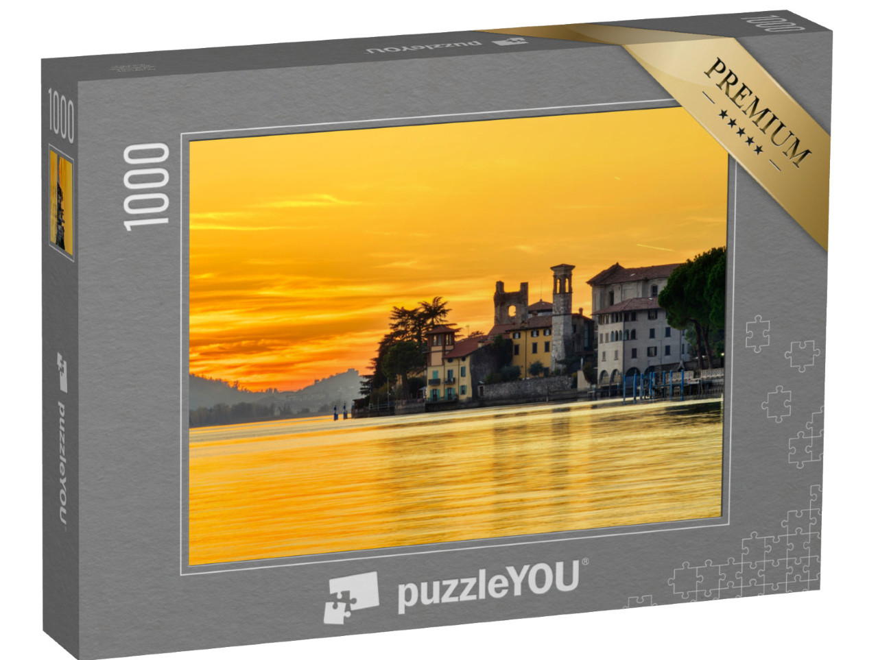 Puzzle 1000 pezzi „Lago d'Iseo. Fotografie del lago d'Iseo, città di Predore, non sono visibili persone“