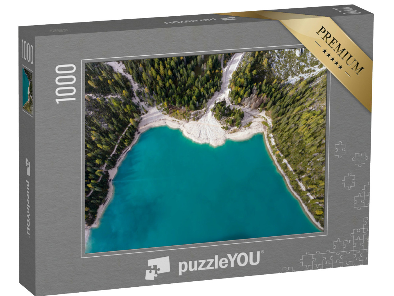Puzzle 1000 pezzi „Paesaggio autunnale al Lago di Braies, nelle Dolomiti italiane, in Italia settentrionale“
