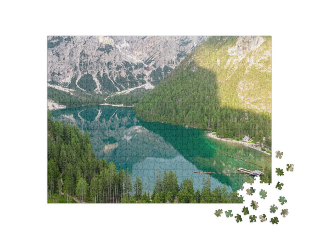 Puzzle 1000 pezzi „Il lago di Braies nelle dolomiti in Italia“