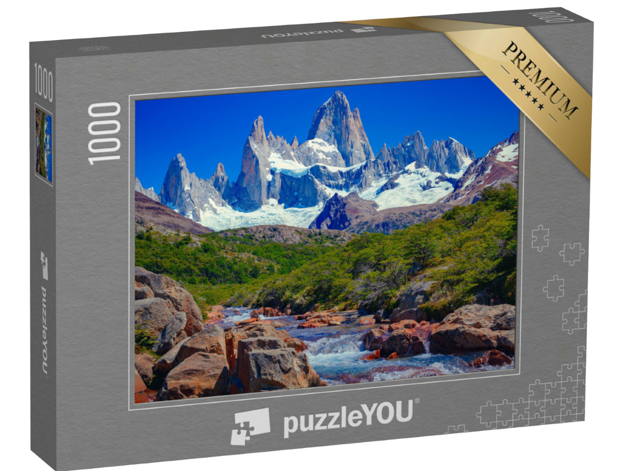 Puzzle 1000 pezzi „Fiume a El Chaltén e Monte Fitz Roy, Ande Patagoniche meridionali“
