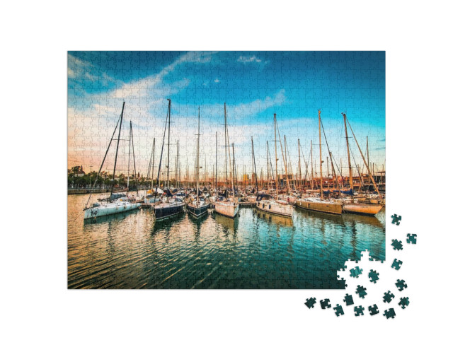 Puzzle 1000 pezzi „Baia con yacht al tramonto“