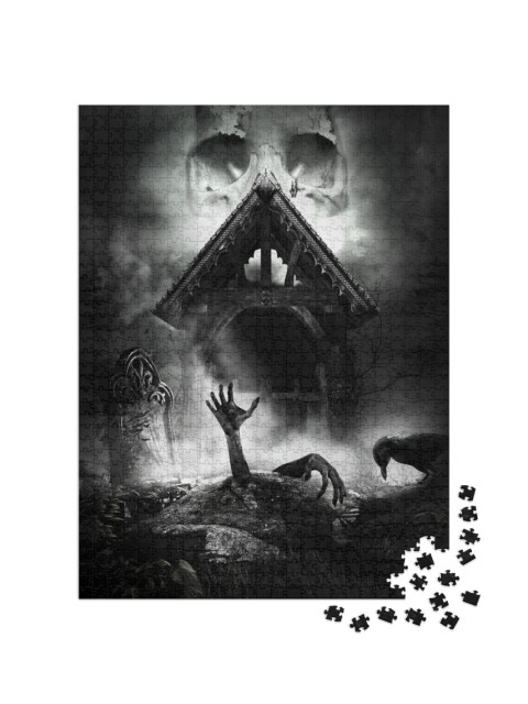 Puzzle 1000 pezzi „Scena gotica con lapide e zombie risorto“