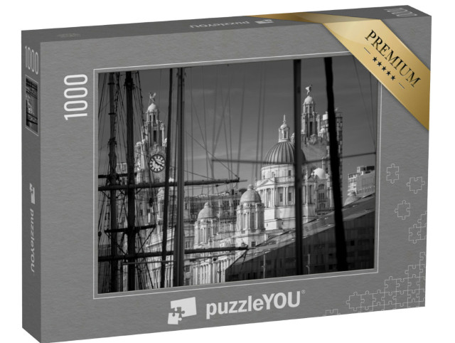 Puzzle 1000 pezzi „Rigging e alberi di navi nel vecchio porto di Liverpool“
