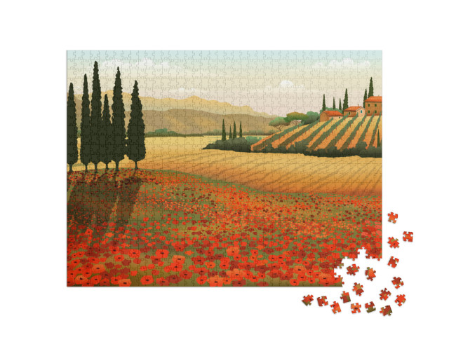 Puzzle 1000 pezzi „Giornata estiva in Toscana, Italia, illustrazione“