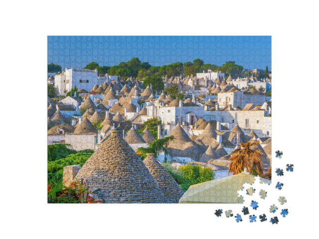 Puzzle 1000 pezzi „Alberobello, vista del centro storico con le tradizionali case a trullo.“