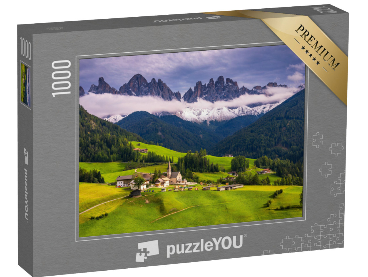 Puzzle 1000 pezzi „Il paese di Santa Maddalena nella Val di Funes, in Alto Adige“