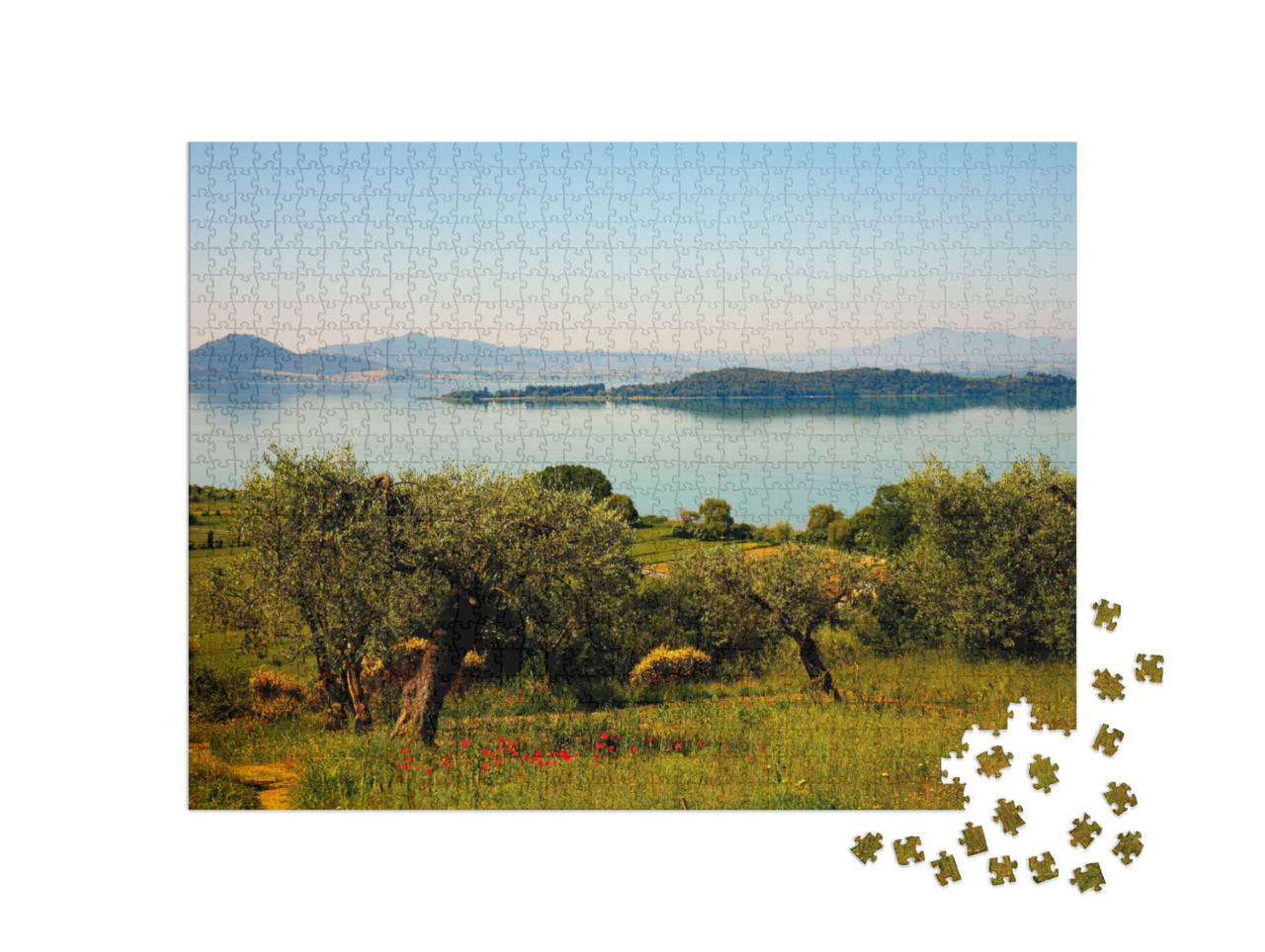 Puzzle 1000 pezzi „paesaggio incantevole del lago Trasimeno, Umbria, Italia“