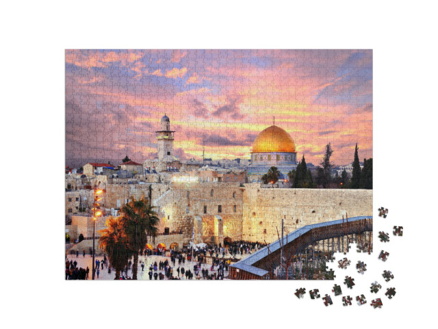 Puzzle 1000 pezzi „La Città Vecchia al Muro Occidentale con il Monte del Tempio, Gerusalemme, Israele“