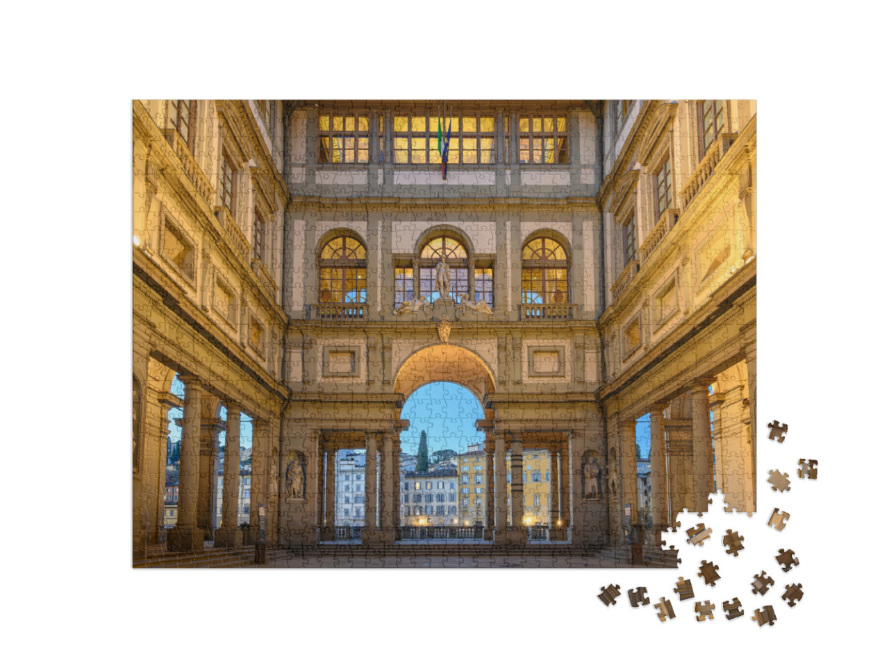Puzzle 1000 pezzi „La Galleria degli Uffizi al tramonto - Firenze, Italia“