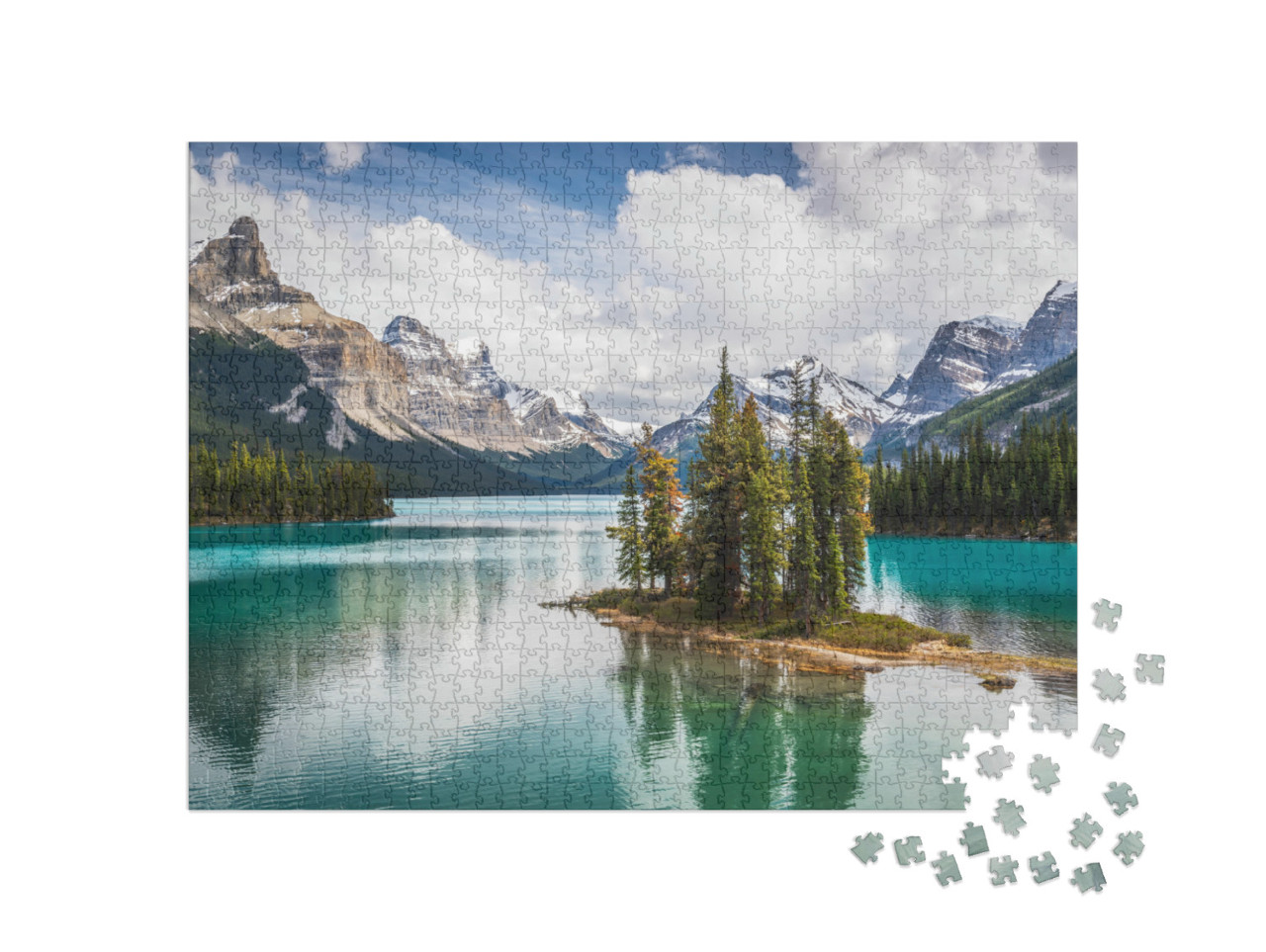 Puzzle 1000 pezzi „L'isola fantasma nel lago Maligne nel Parco Nazionale di Jasper in Alberta, Canada“