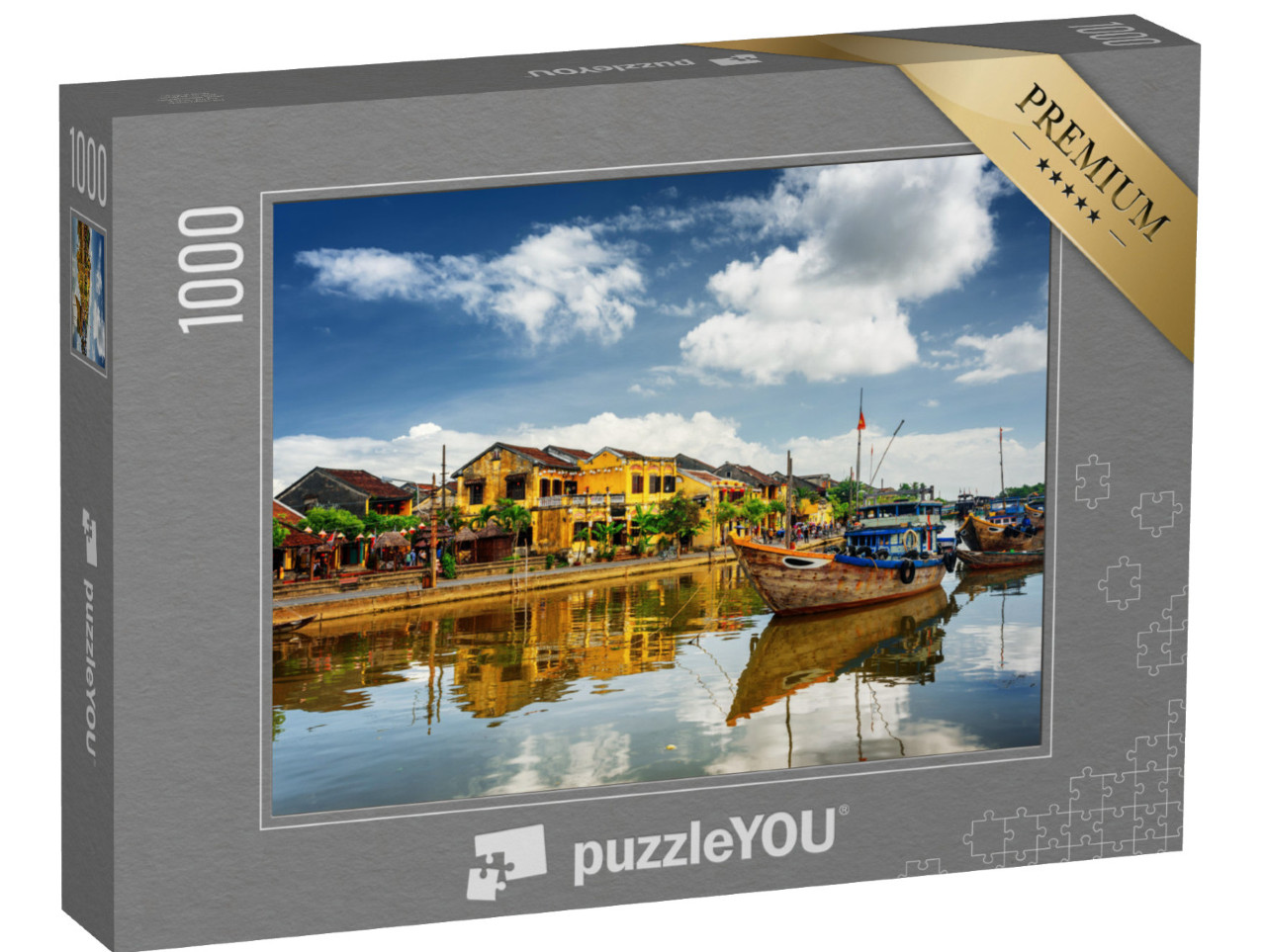 Puzzle 1000 pezzi „Barche di legno sul fiume Thu Bon a Hoi An, Vietnam“