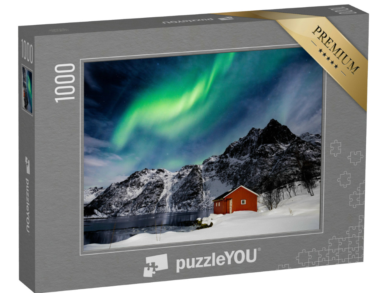 Puzzle 1000 pezzi „Isole Lofoten: L'aurora boreale su un lago di montagna“