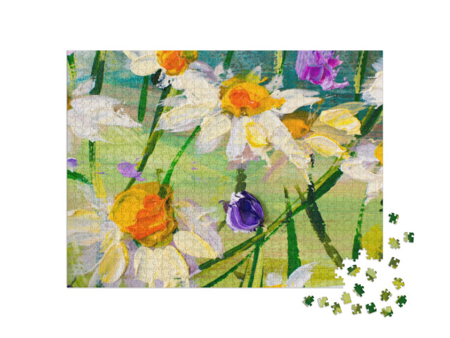 Puzzle 1000 pezzi „Pittura a olio: Fiori di campo su tela“