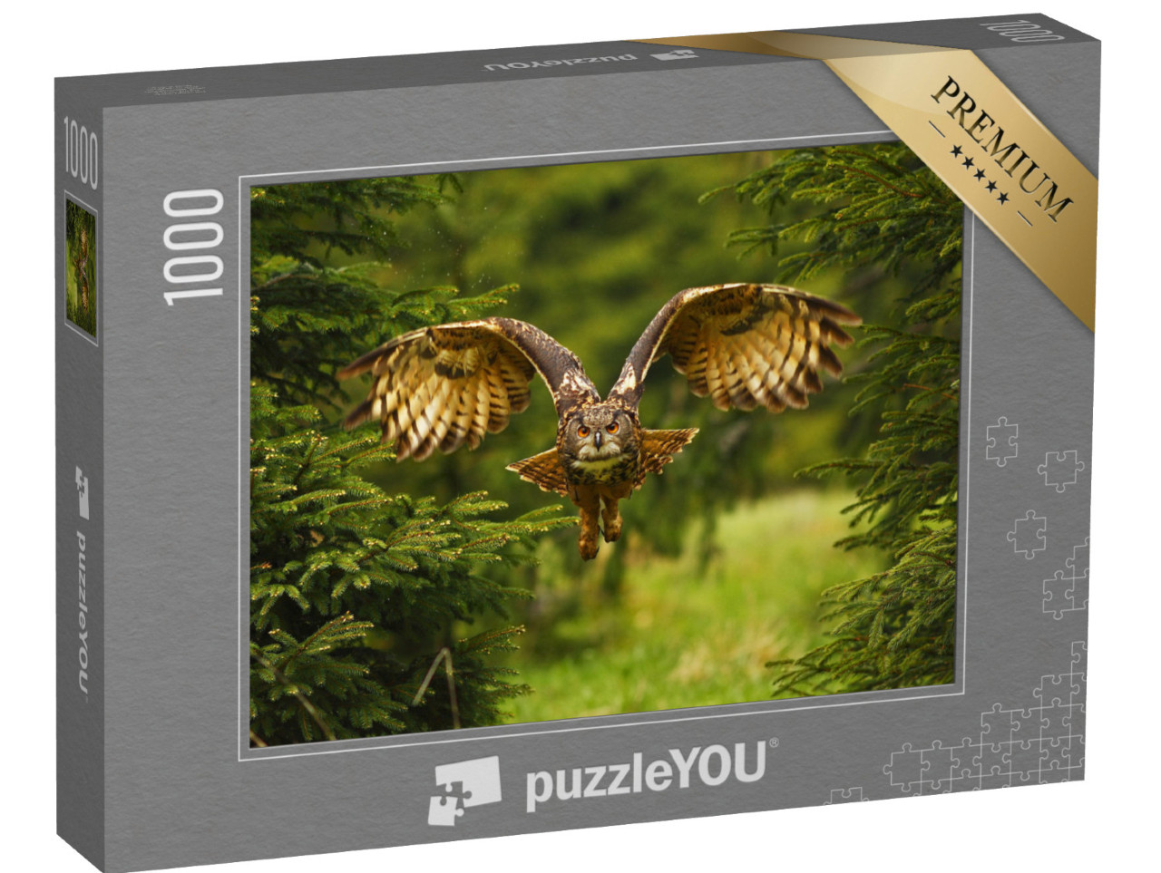 Puzzle 1000 pezzi „Foto di un gufo reale in volo“