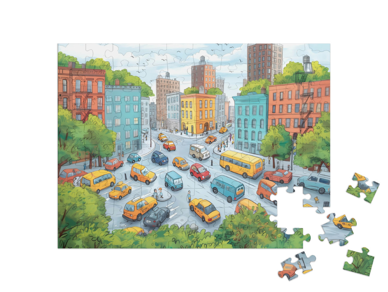 Puzzle 100 pezzi „In auto attraverso la giungla urbana“