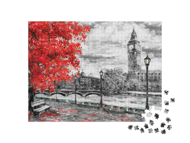 Puzzle 1000 pezzi „Dipinto a olio su tela: strada di Londra con il Big Ben“