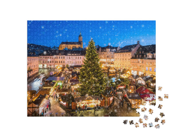 Puzzle 1000 pezzi „Mercatino di Natale ad Annaberg-Buchholz nei Monti Metalliferi, Sassonia“