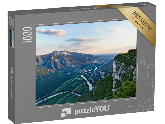 Puzzle 1000 pezzi „Tramonto sulla valle dell'Adige. Dolc矇, provincia di Verona, Veneto, Italia, Europa.“