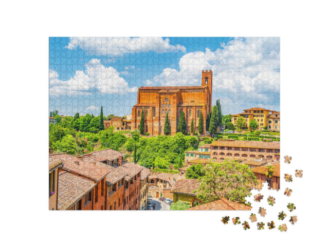 Puzzle 1000 pezzi „Siena, città medievale in Toscana, con vista del campanile del Duomo di Siena“