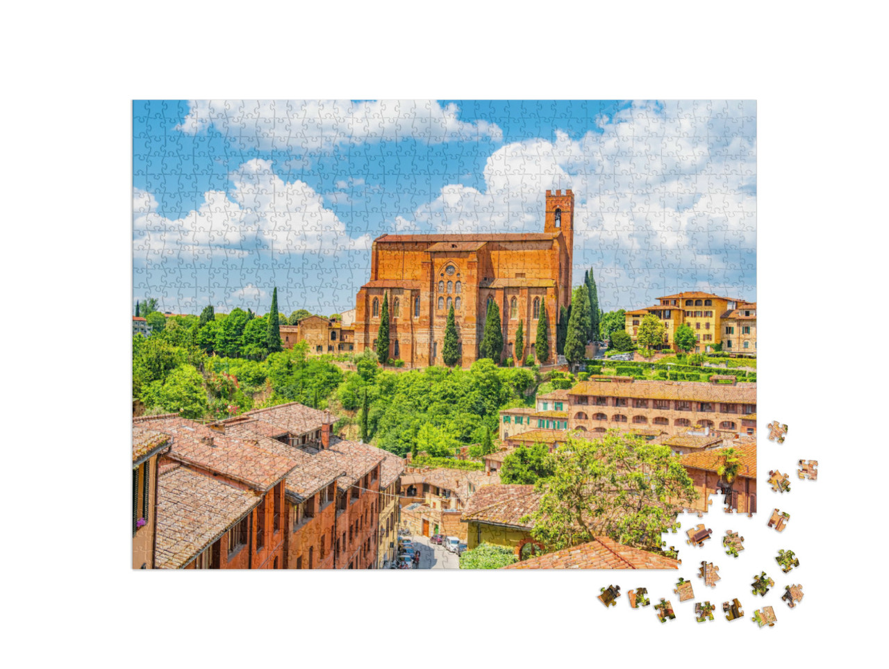 Puzzle 1000 pezzi „Siena, città medievale in Toscana, con vista del campanile del Duomo di Siena“