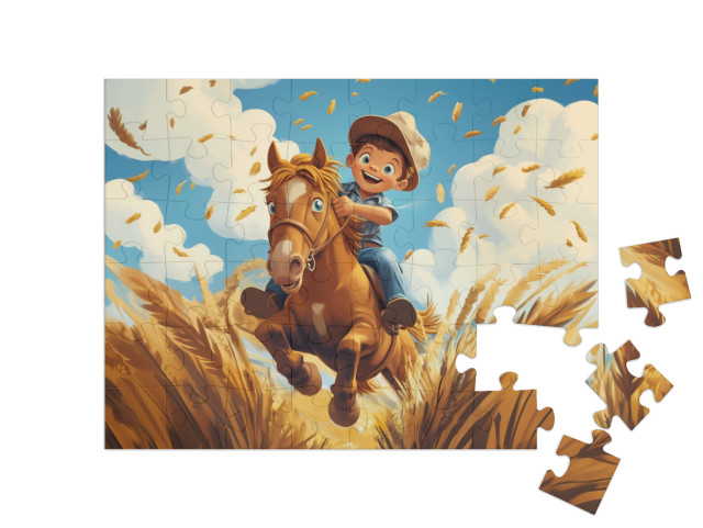 Puzzle 48 pezzi „Il piccolo cowboy e il suo fedele cavallo“