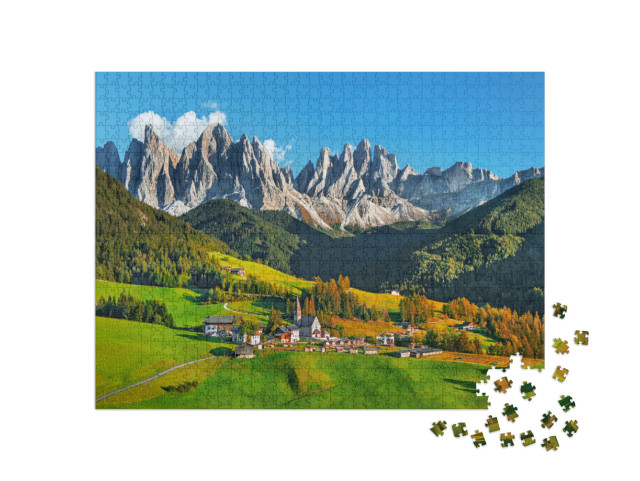 Puzzle 1000 pezzi „Santa Maddalena con le Dolomiti in Alto Adige, Italia“