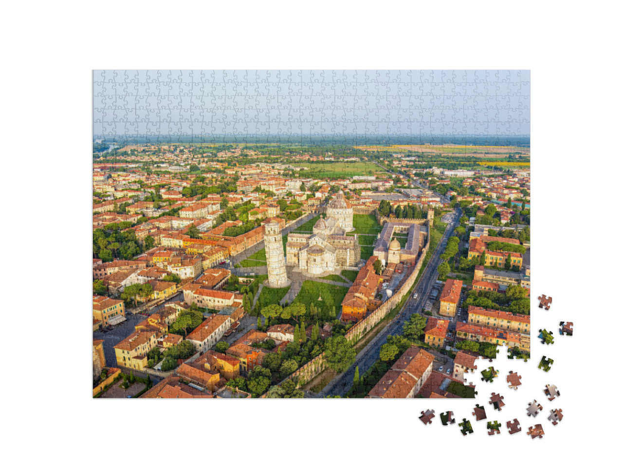 Puzzle 1000 pezzi „Pisa, Italia. Torre pendente di Pisa. Vista panoramica al mattino. Vista aerea“