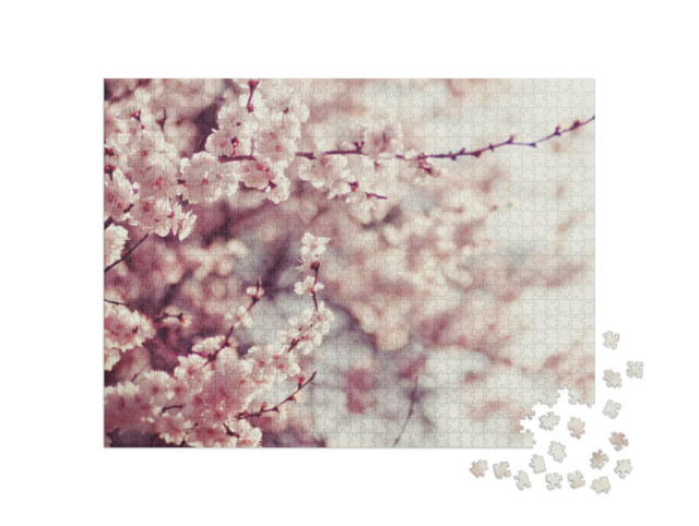 Puzzle 1000 pezzi „Delicati fiori di ciliegio rosa in primavera“