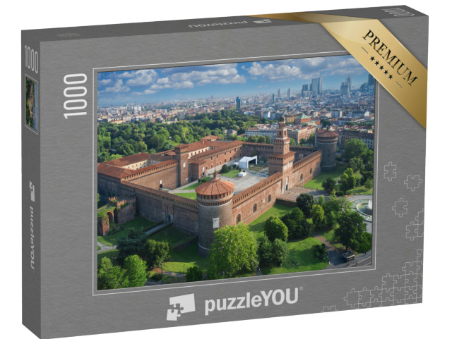 Puzzle 1000 pezzi „La residenza dei duchi di Milano della dinastia degli Sforza a Milano. Vista aerea del Castello Sforzesco“