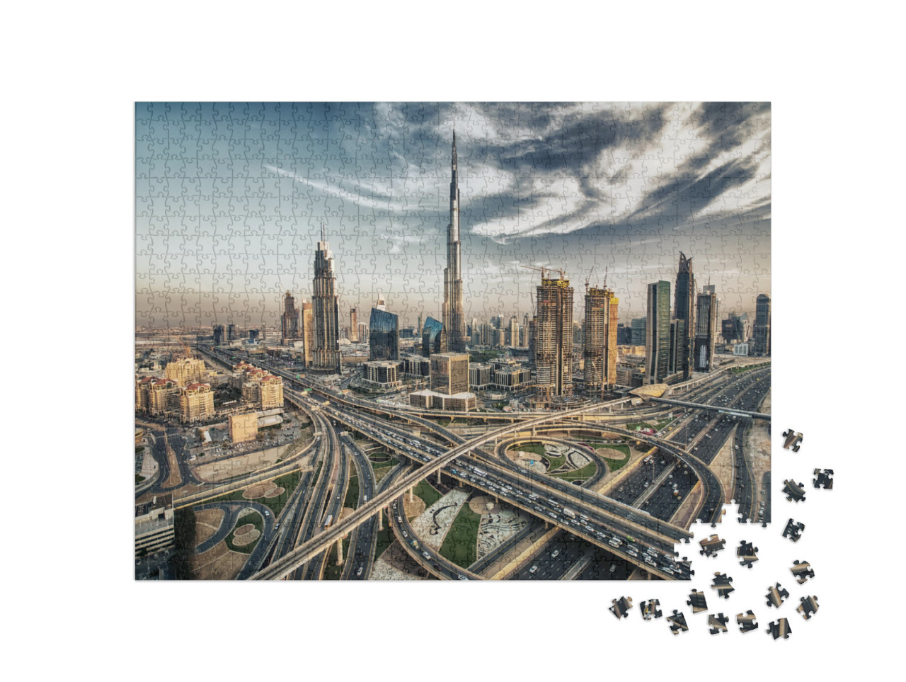 Puzzle 1000 pezzi „Lo skyline di Dubai con la città“