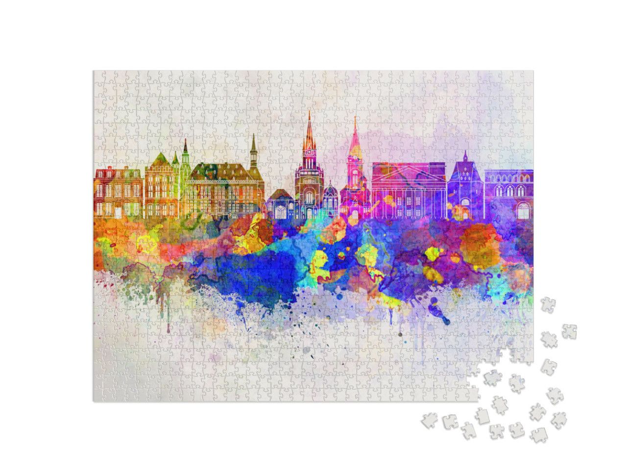 Puzzle 1000 pezzi „Acquerello dello skyline di Aquisgrana“