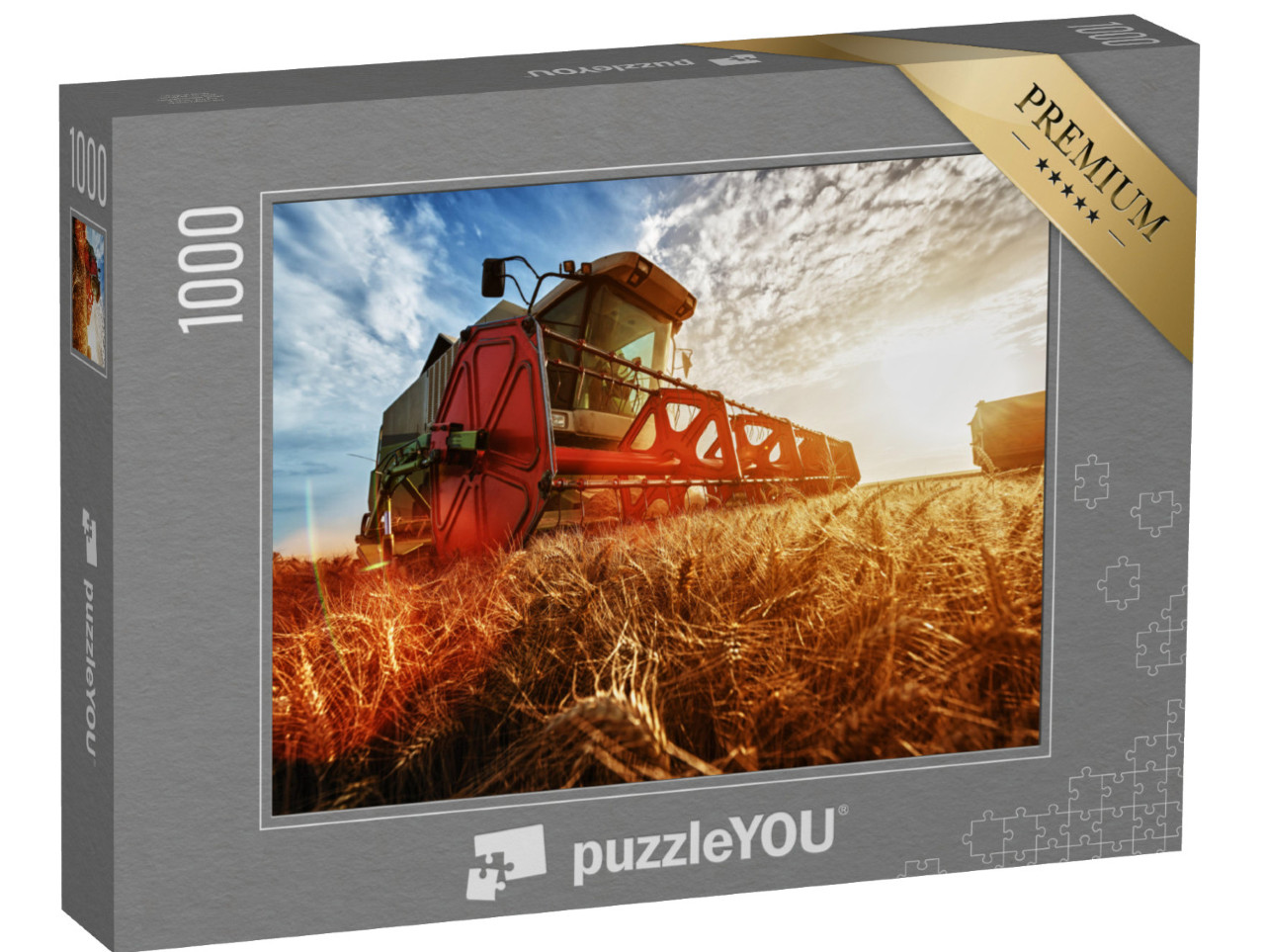 Puzzle 1000 pezzi „Mietitrebbia alla raccolta nel campo di grano“