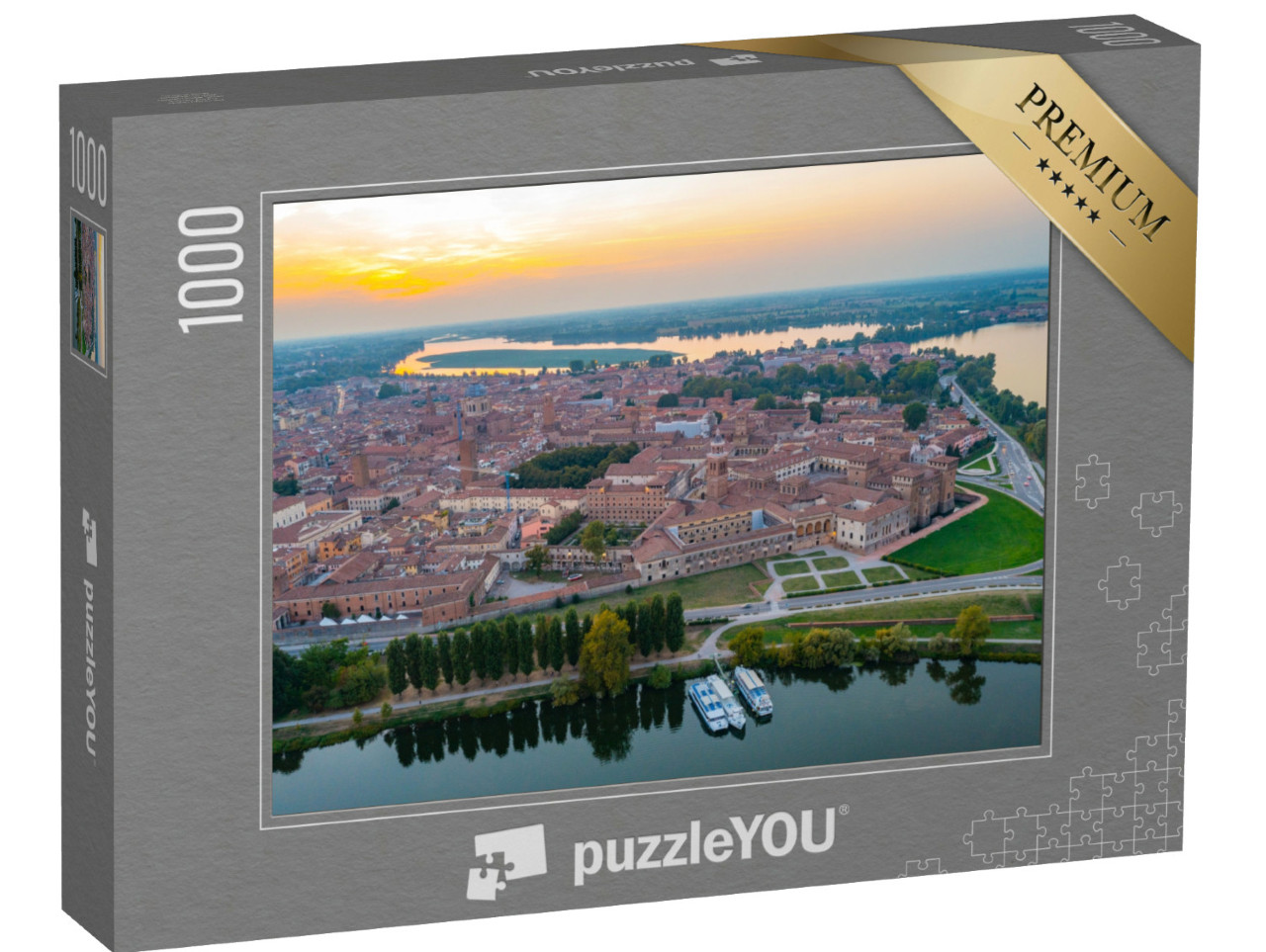 Puzzle 1000 pezzi „Veduta aerea al tramonto della città italiana di Mantova.“