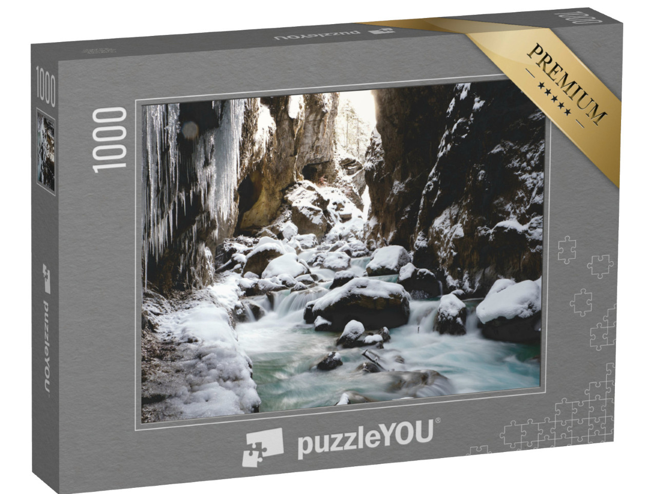 Puzzle 1000 pezzi „Neve ghiacciata e cascata nella Gola del Partnach“