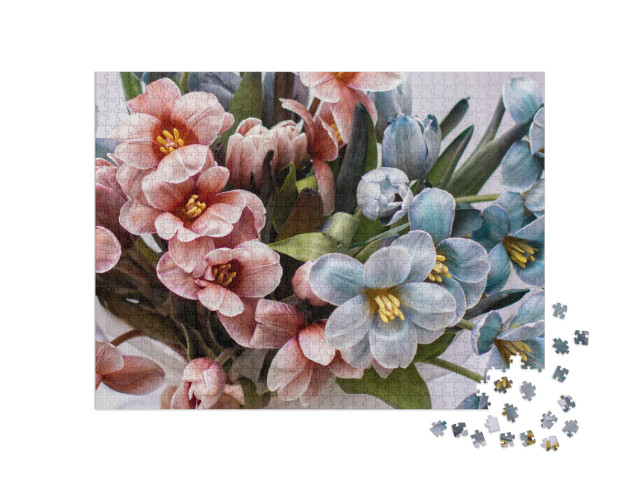 Puzzle 1000 pezzi „Un bouquet di tulipani per la festa della mamma“