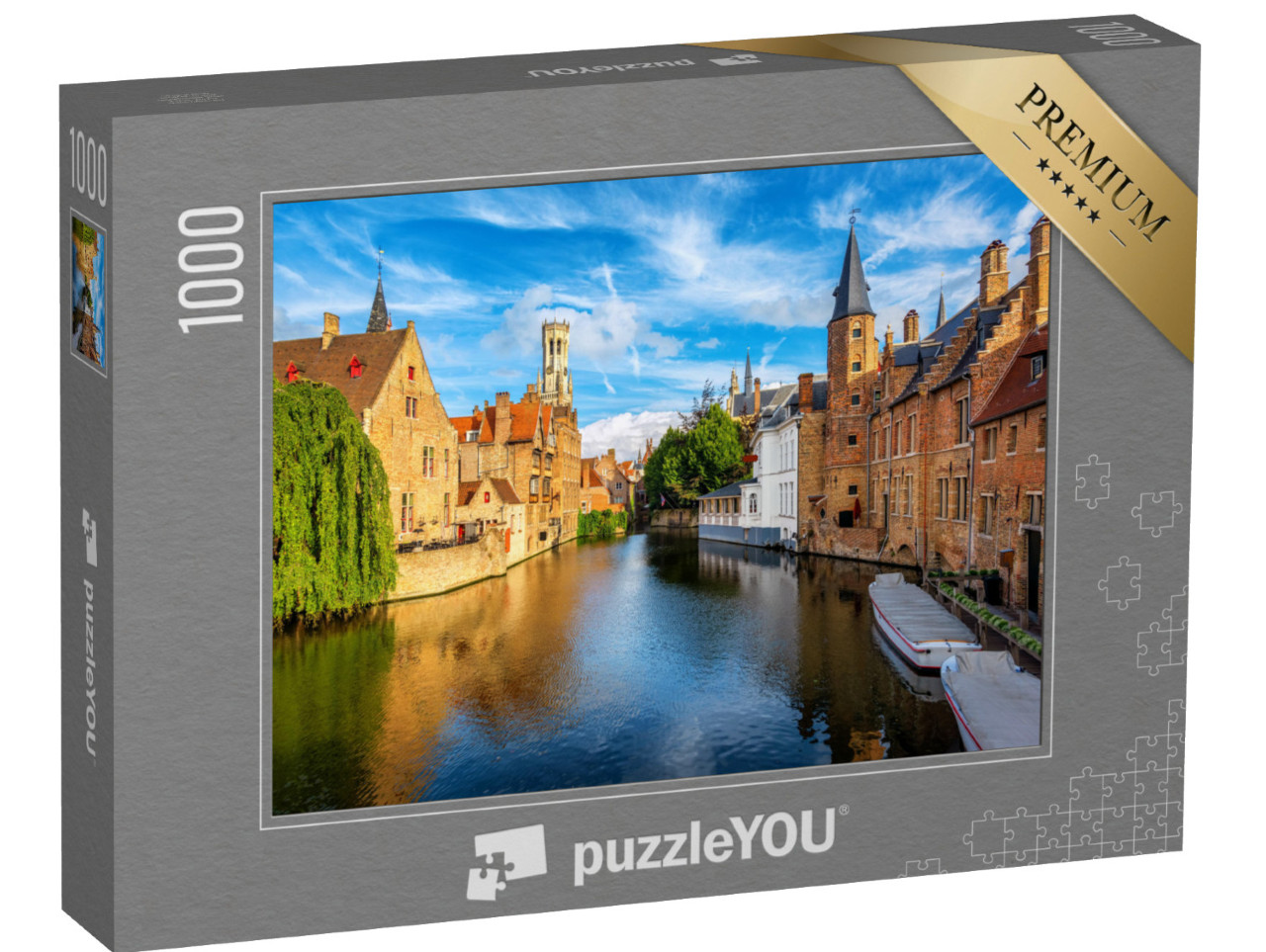 Puzzle 1000 pezzi „Canale di Rozenhoedkaai, Patrimonio dell'Umanità dell'UNESCO nel centro storico di Bruges, Belgio“